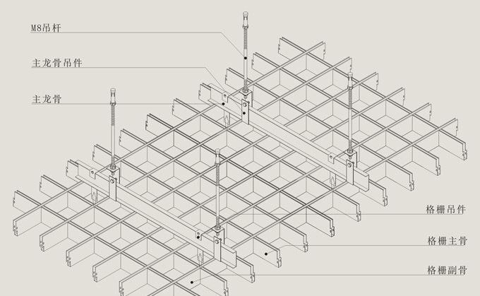 铝格栅安装节点图