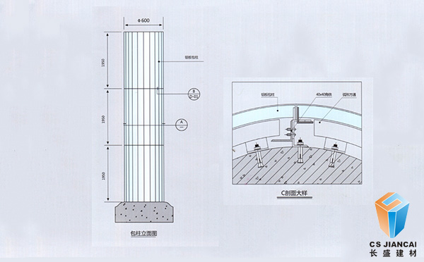 包柱氟碳铝单板安装节点示意图