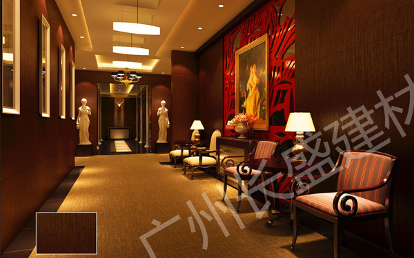 高档酒店胡桃木木纹铝蜂窝板走廊隔墙应用效果图